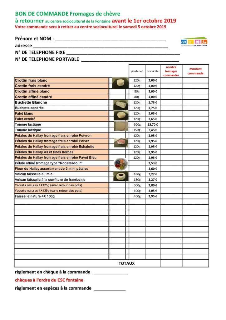 Commande Groupée De Fromages De Chèvre Centre Socioculturel La Fontaine 